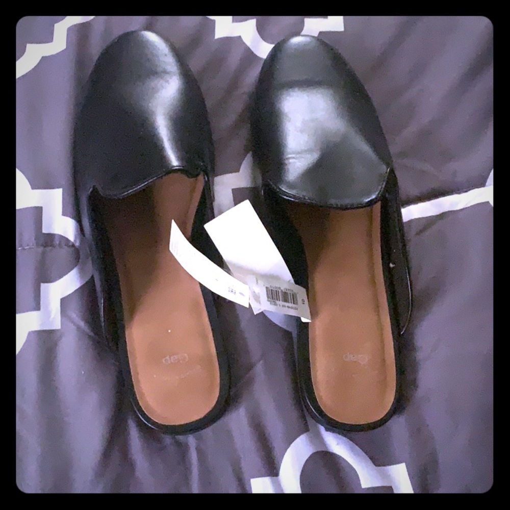 Black leather loafers